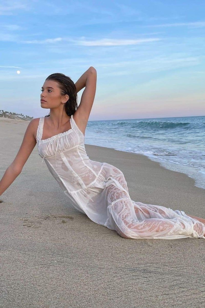 Square Neck Ruched Bow Tiered Wide Strap Maxi Dress
