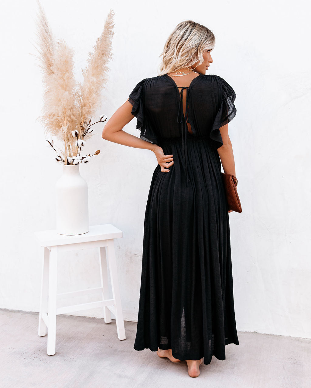 Collared Button Down Long Sleeve Pocketed Tiered Ruffle Maxi Shirt Dress