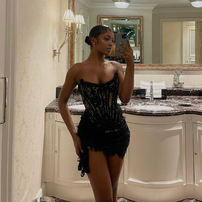 Strapless Corset Bodice Draped Satin Mini Dress