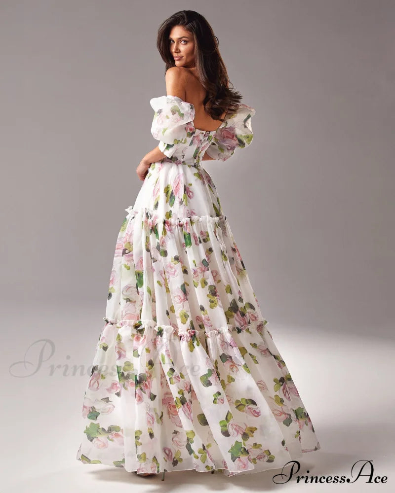Apple Blossom Feminine Charming Voluminous Sheer Sleeves Dress