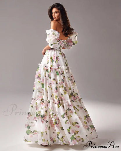 Apple Blossom Feminine Charming Voluminous Sheer Sleeves Dress