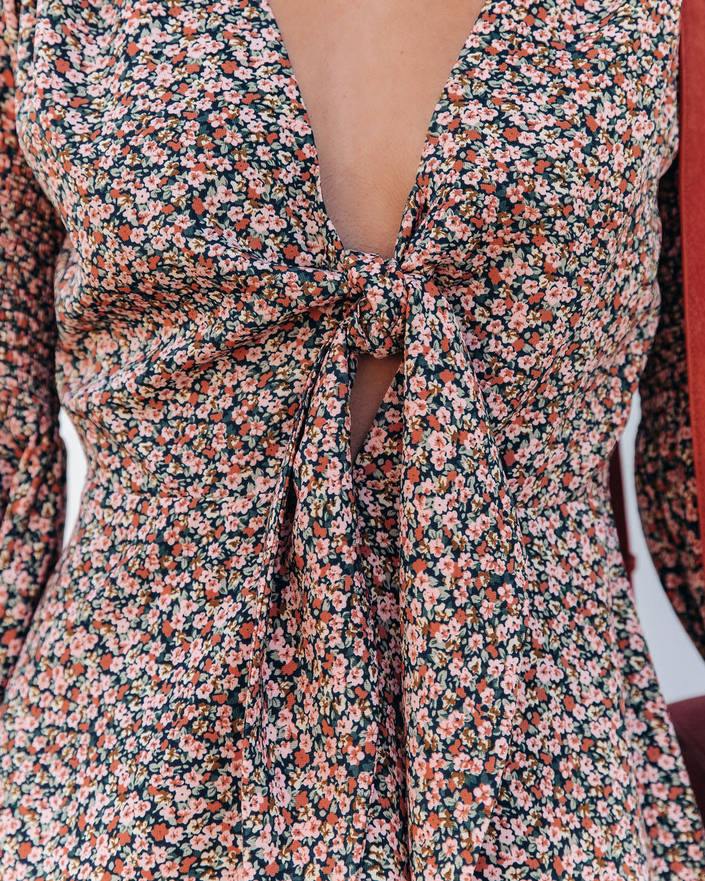 V Neck Bell Sleeve Tie Front Wrap Floral Midi Dress
