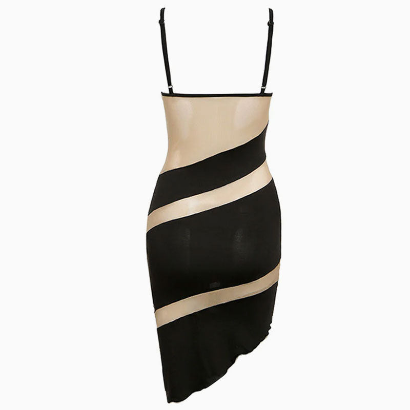 Underwire Bustier Diagonal Mesh Panel Bodycon Midi Dress