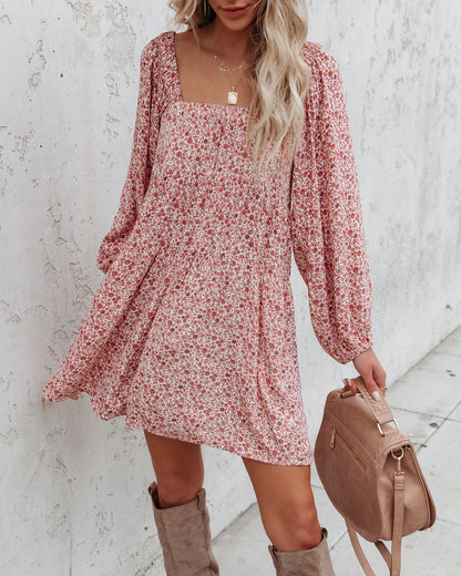 Pocketed Floral Babydoll Mini Dress