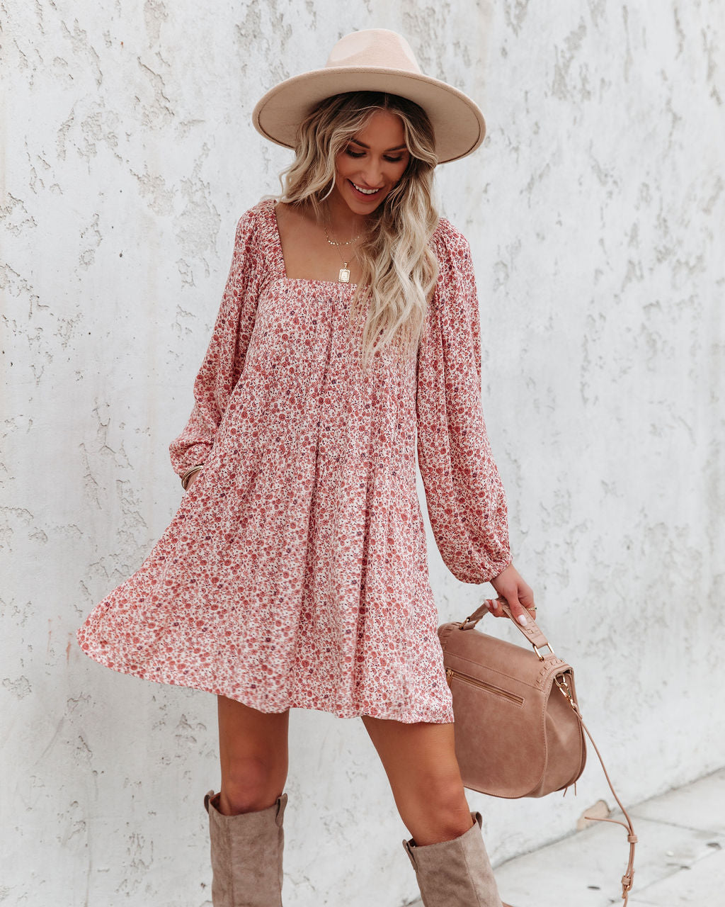 Pocketed Floral Babydoll Mini Dress