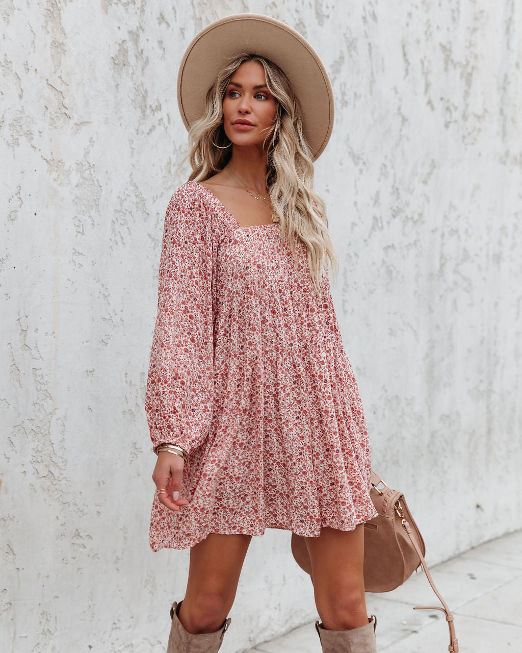 Pocketed Floral Babydoll Mini Dress