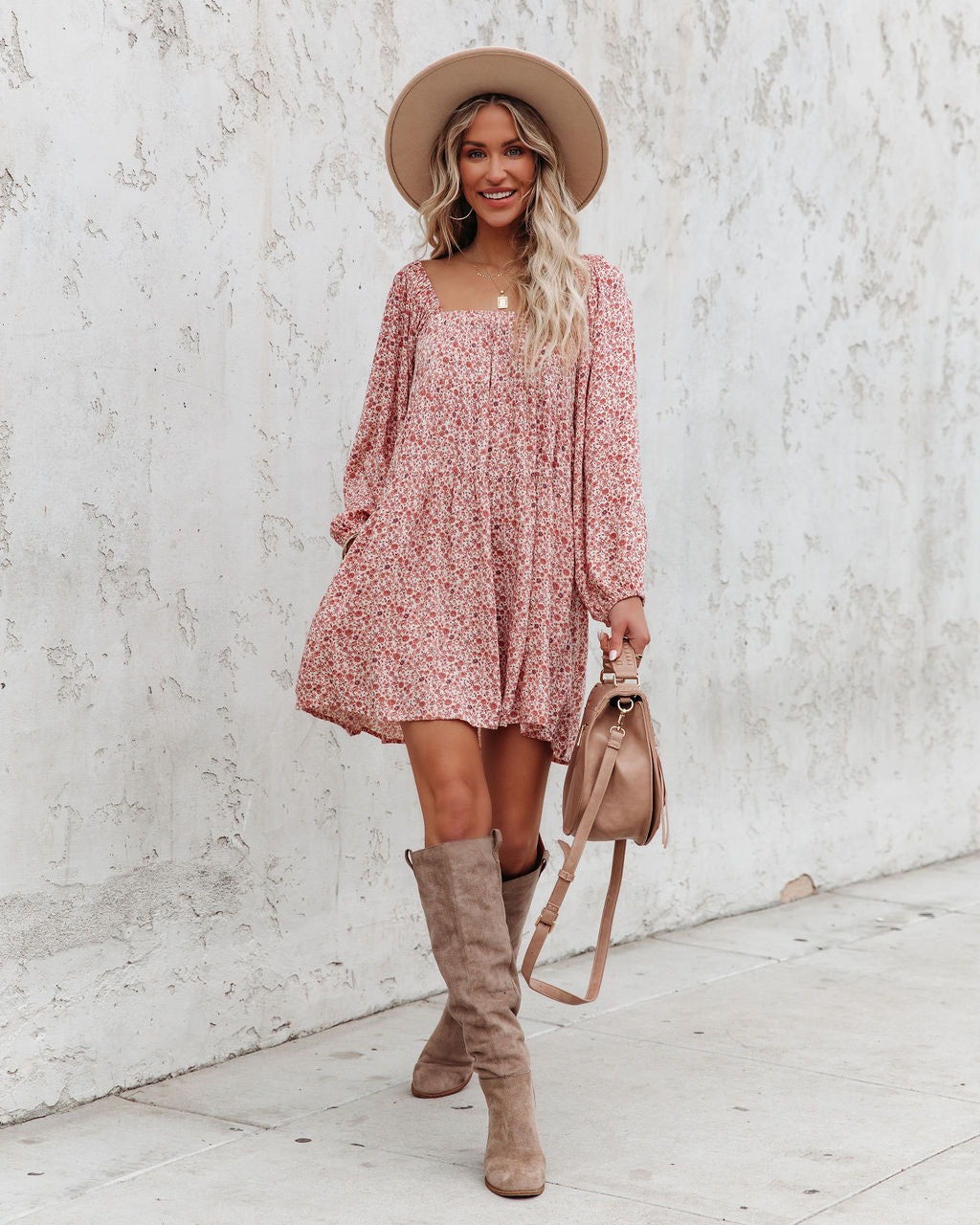 Pocketed Floral Babydoll Mini Dress