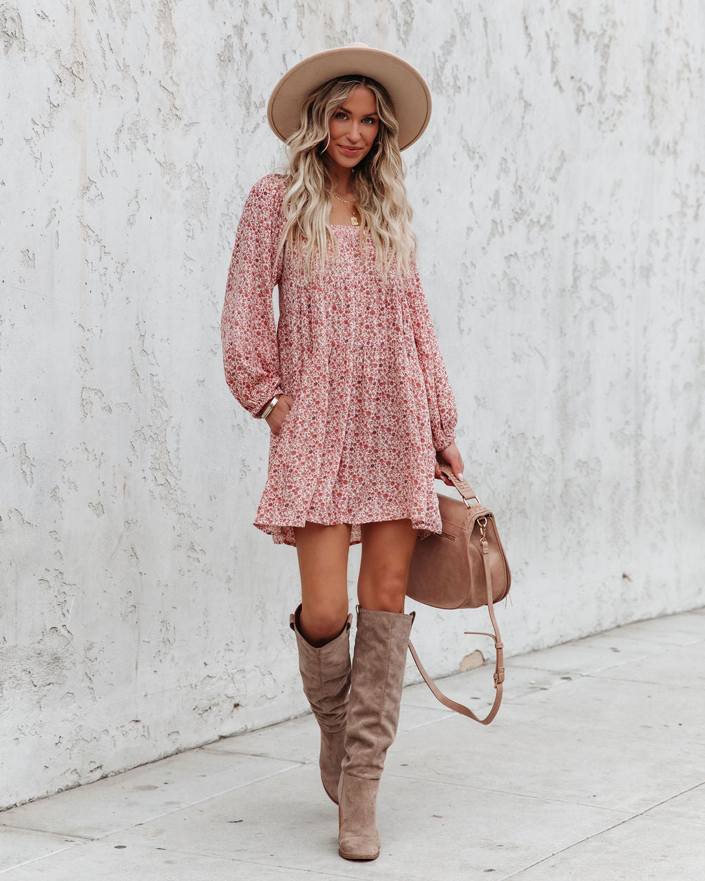 Pocketed Floral Babydoll Mini Dress