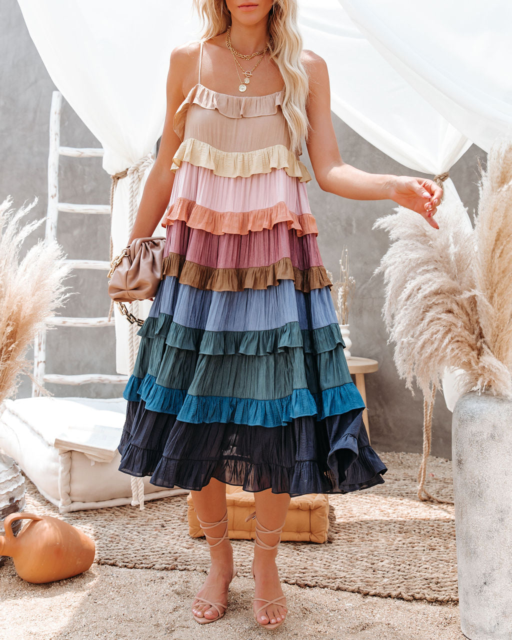 Floral Print Ruffle Tiered Midi Dress