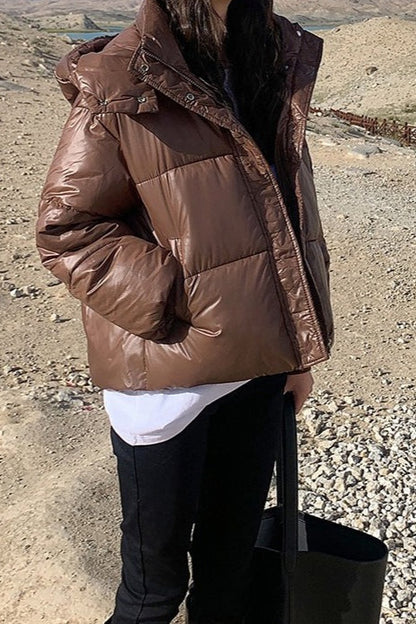 Cropped Plush Lined Oversized Puffer Jacket