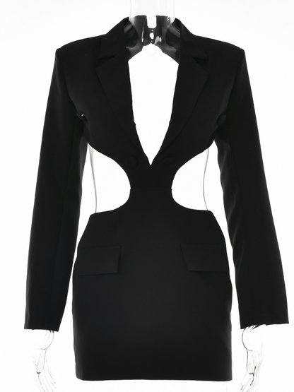 Long Sleeve Elegant Office Sexy Patchwork Backless Dress