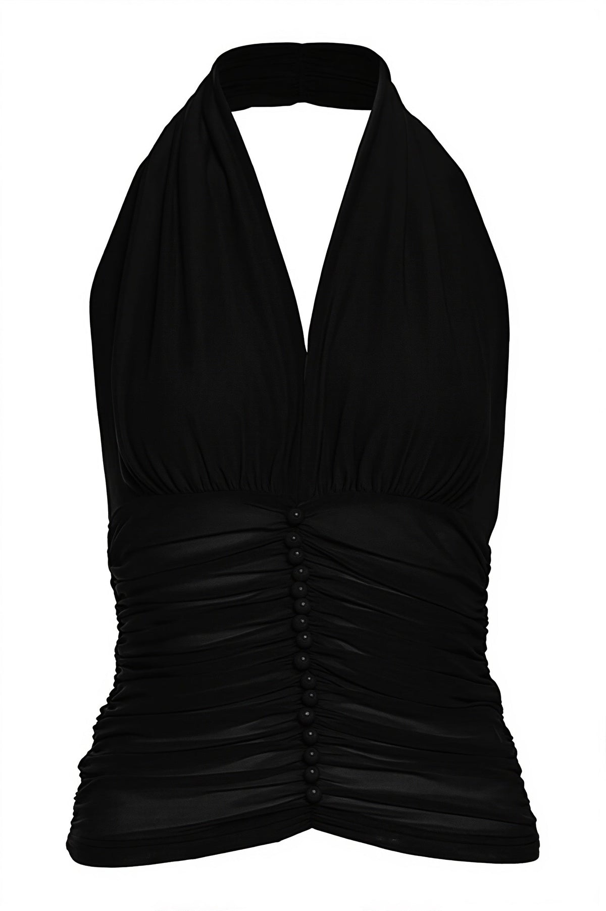 Solid Mesh Button Cropped Halter Top
