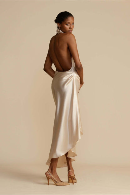Elegant Satin Slit Backless Party Dress
