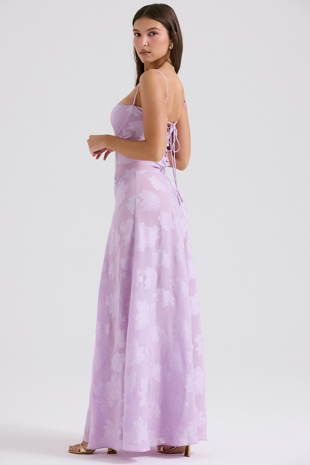Bustier Seam Spaghetti Strap Devore Burnout Maxi Dress