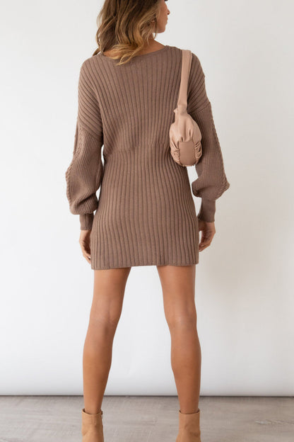 Cable Knit V-Neck Bodycon Midi Dress