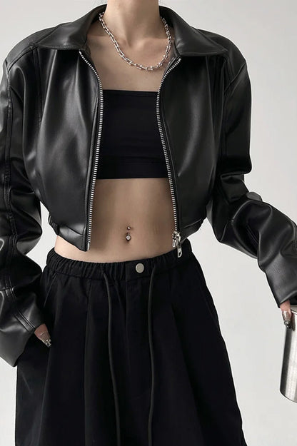 PU Leather Crop Jacket