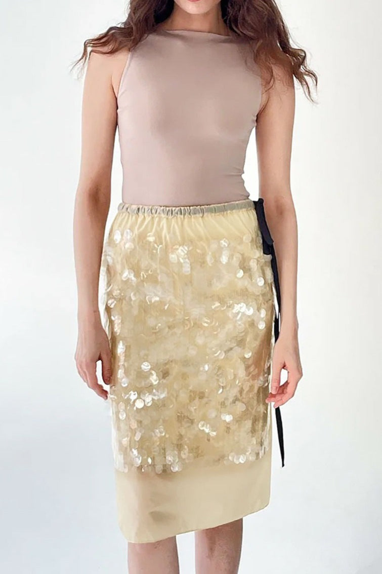 Sequined Fringe Tie Midi Skirt