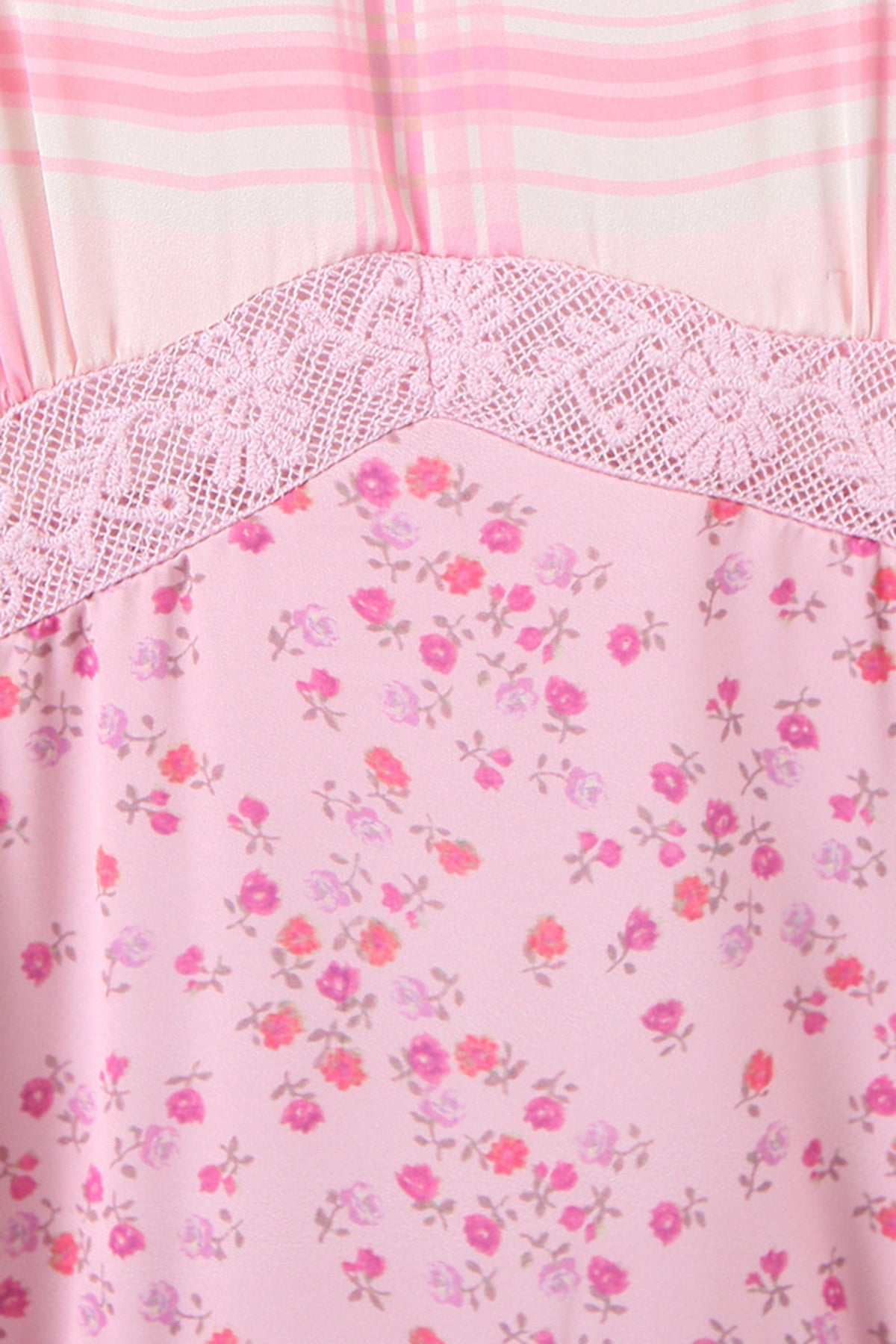 Patchwork Floral Long Sleeve Lace Trim Tiered Ruffle Mini Dress