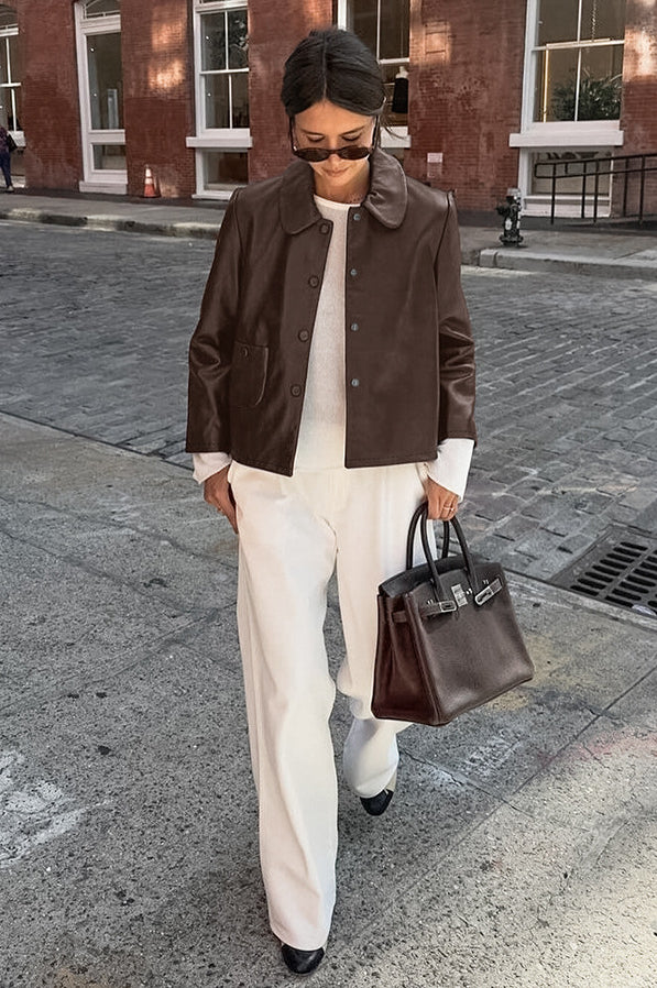 Classic Brown PU Crop Coat