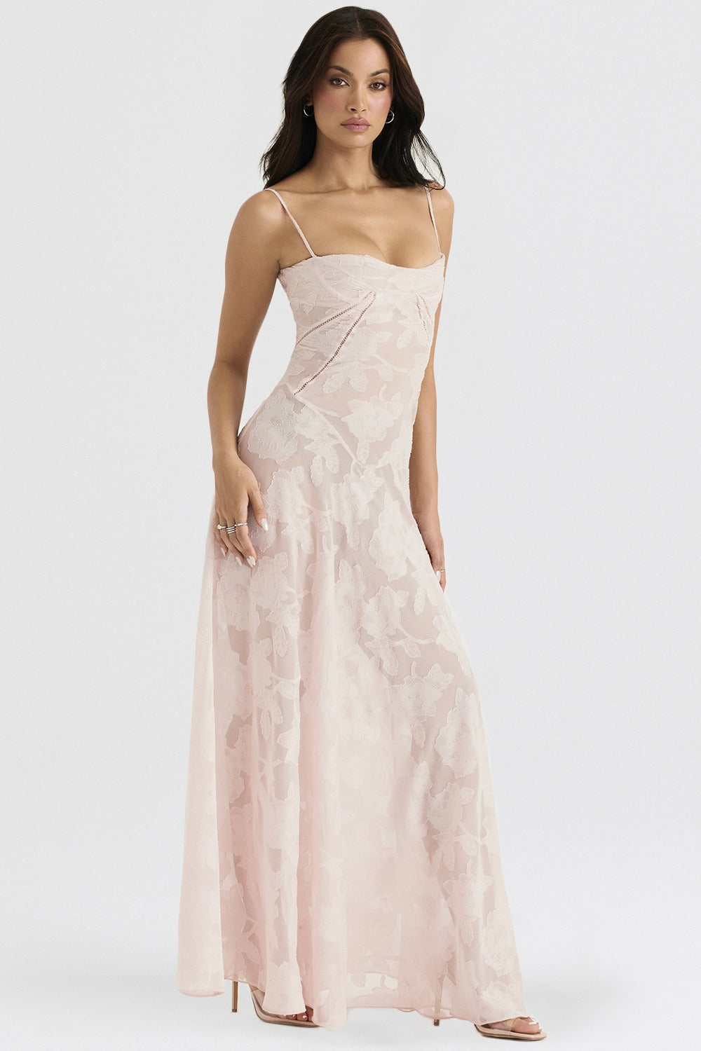 Bustier Seam Spaghetti Strap Devore Burnout Maxi Dress