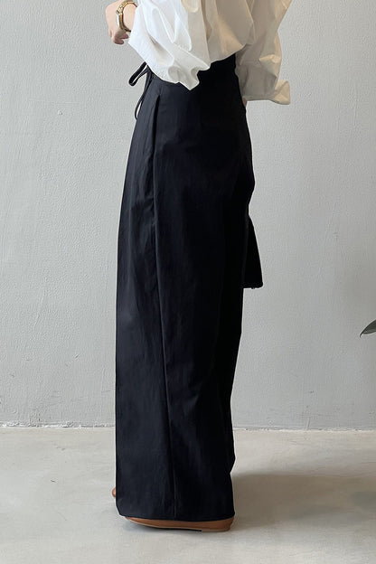 Asymmetrical Placket Tie Relaxed High Waist Long Pants