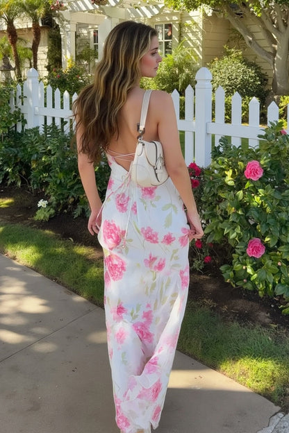 Sweetheart Neckline Floral Print Spaghetti Strap Bustier Maxi Dress