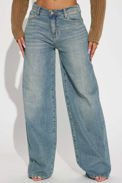 Embroidered Stretch Wide Leg Jean