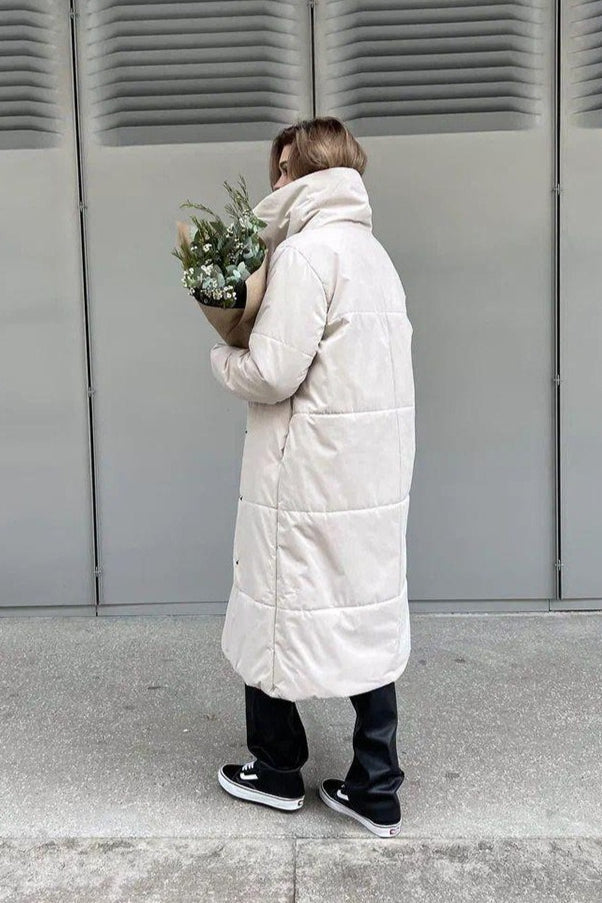 Long Stand Collar Relaxed Quilted Puffer Jacket