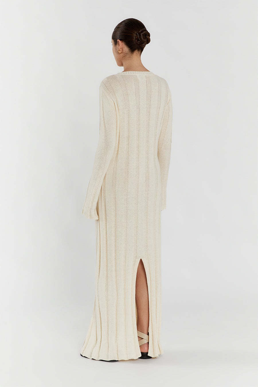 Rib Knit Long Sleeve Flare Hem Maxi Sweater Dress