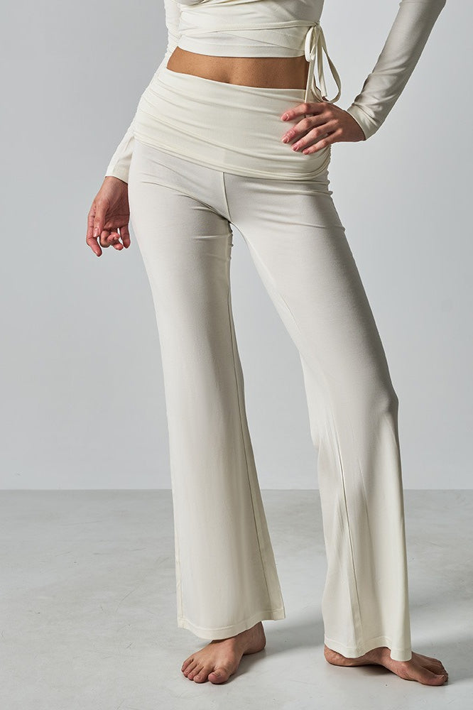 Solid Fitted Foldover Soft Pants