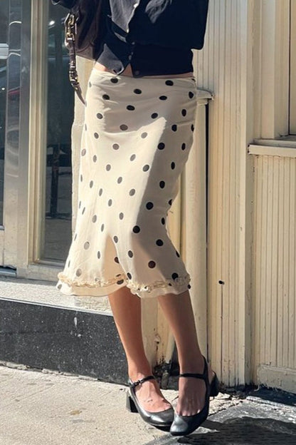 Ruffled Polka Dot A-Line Midi Skirt
