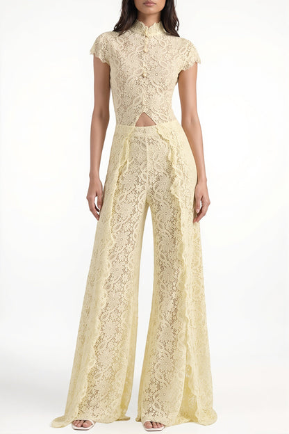 Lace Long Cape Cutout Pants Set