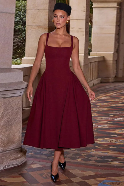 Backless Square Neck Fitted Party Dress