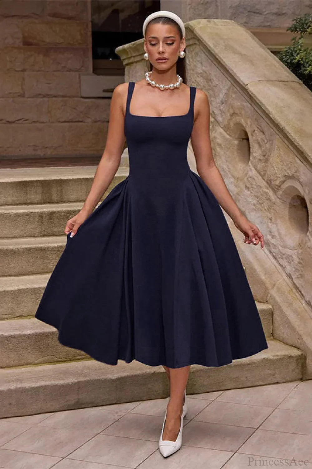 Backless Square Neck Fitted Party Dress