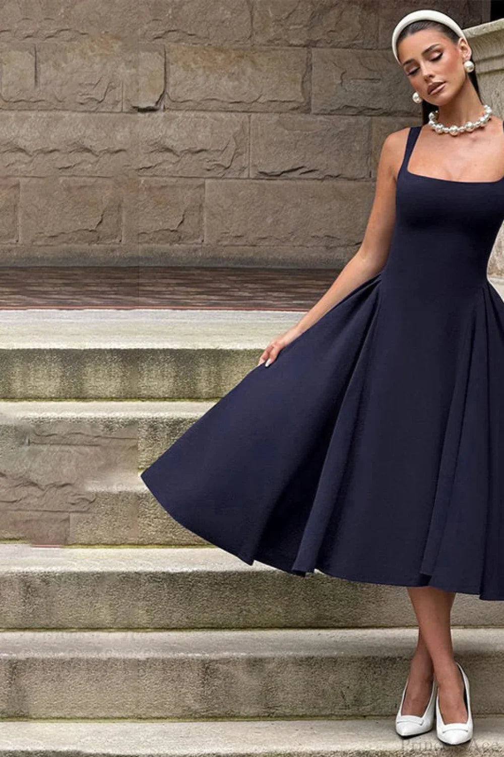 Backless Square Neck Fitted Party Dress
