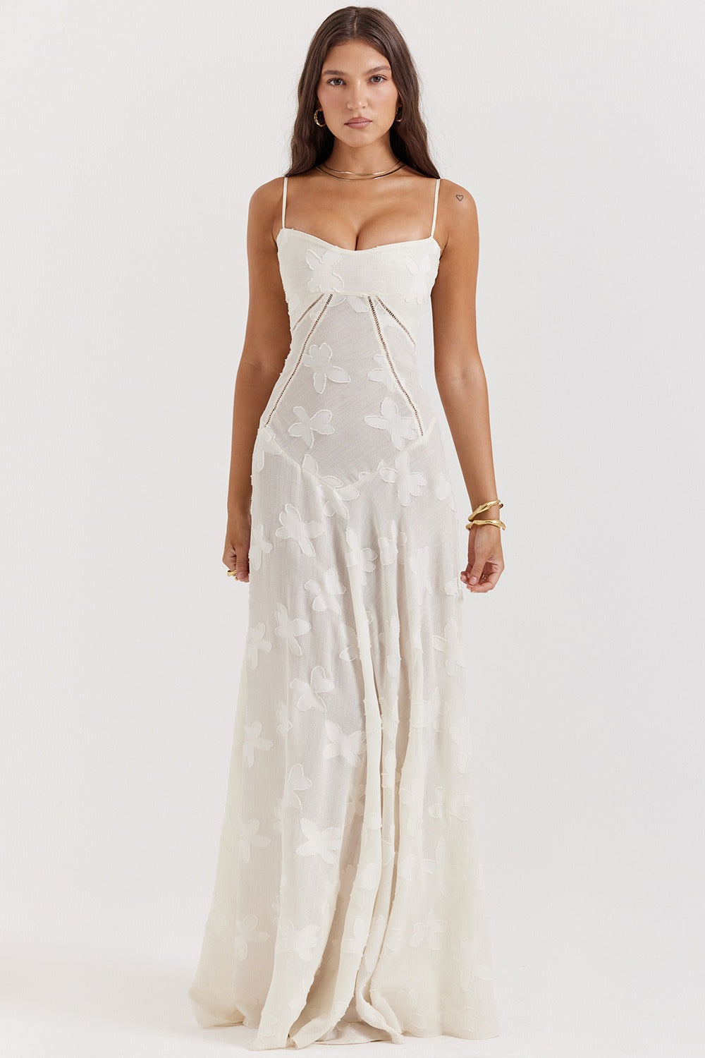Bustier Seam Spaghetti Strap Devore Burnout Maxi Dress