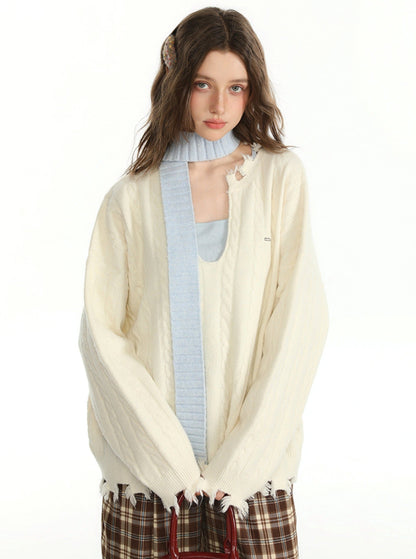 Autumn Solid Color Sweater And Inner Vest Set