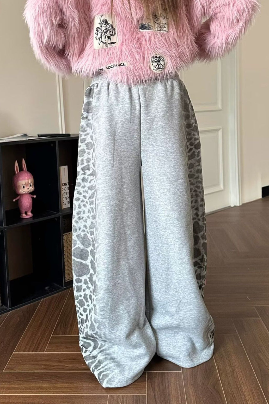 Retro Leopard Letter Embroidered Loose Pants