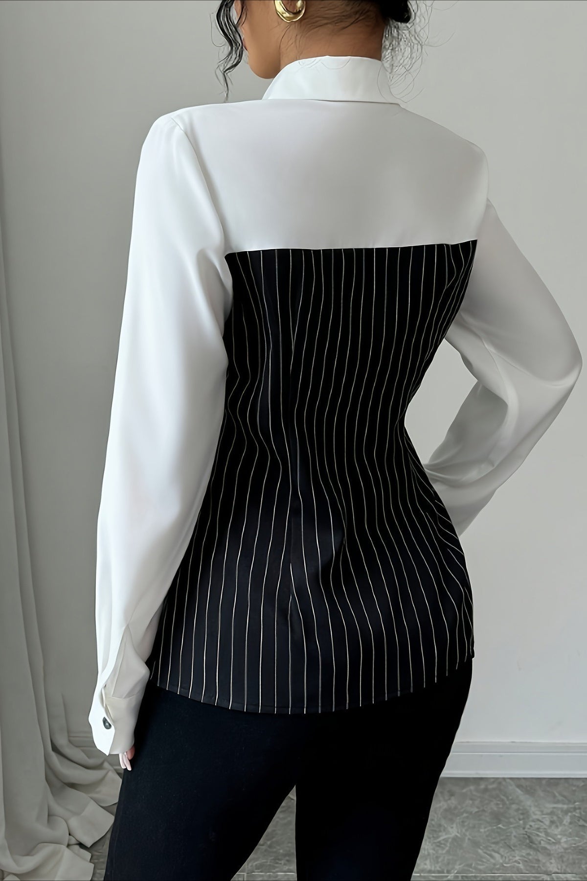 Striped Patchwork Button Blouse