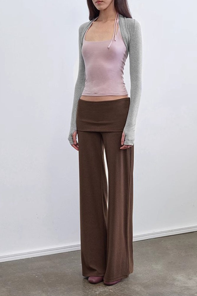 Solid Knit Foldover Waist Flowy Pants