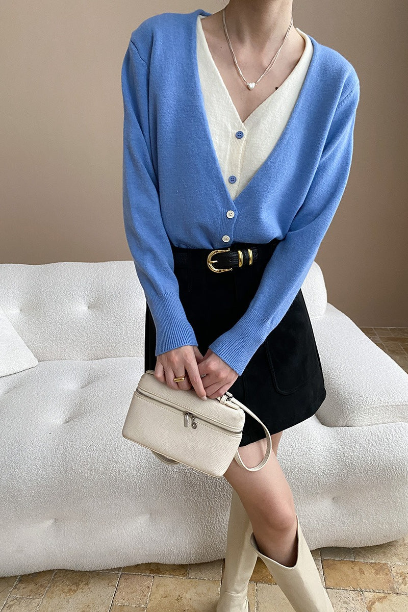 Two-Tone V-Neck Cardigan