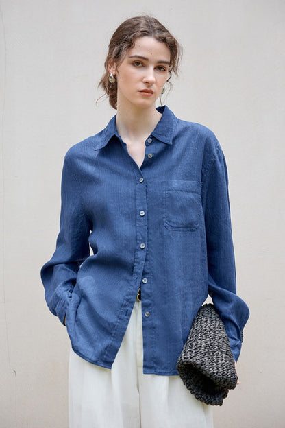 Linen Blend Single Breasted Blouse