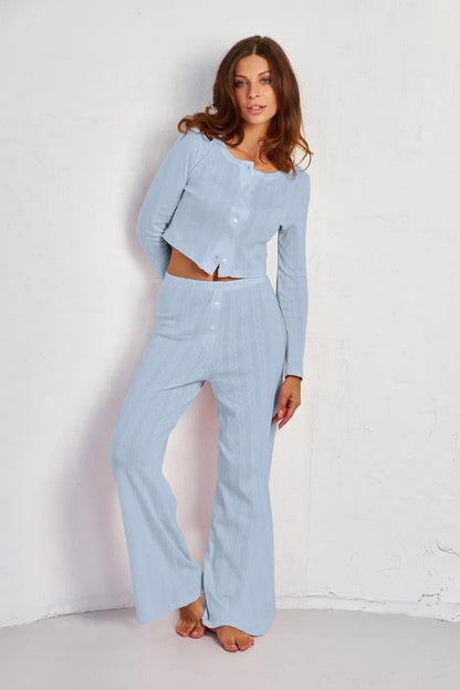 Soft Casual Cutout Jacquard Two Piece Set