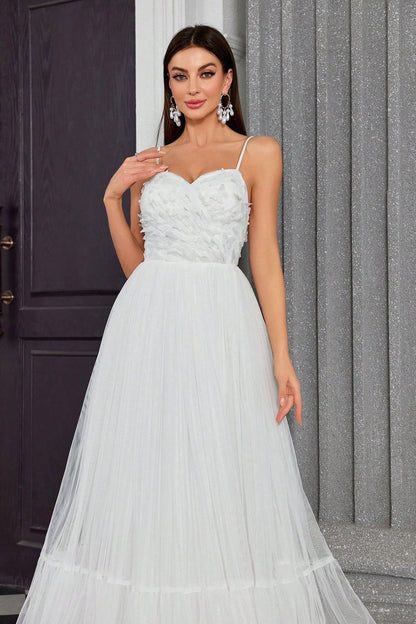 Spaghetti Bandeau Butterfly Tulle Elegant Reception Dress