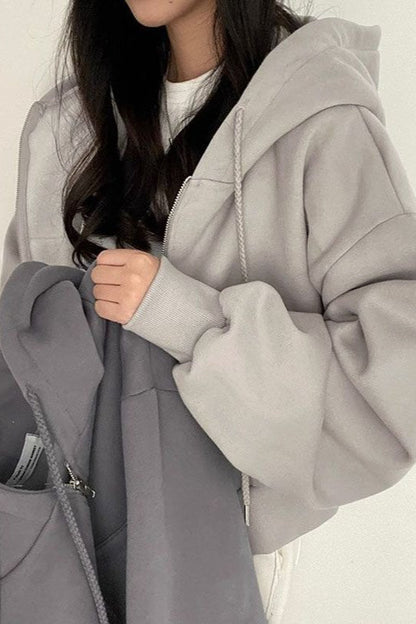 Oversized Cropped Full Zip Hoodie