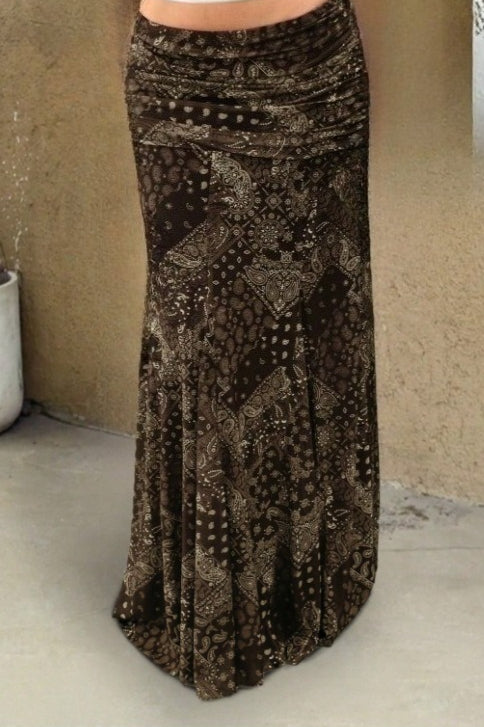 Slim Boho Print Fishtail Maxi Skirt
