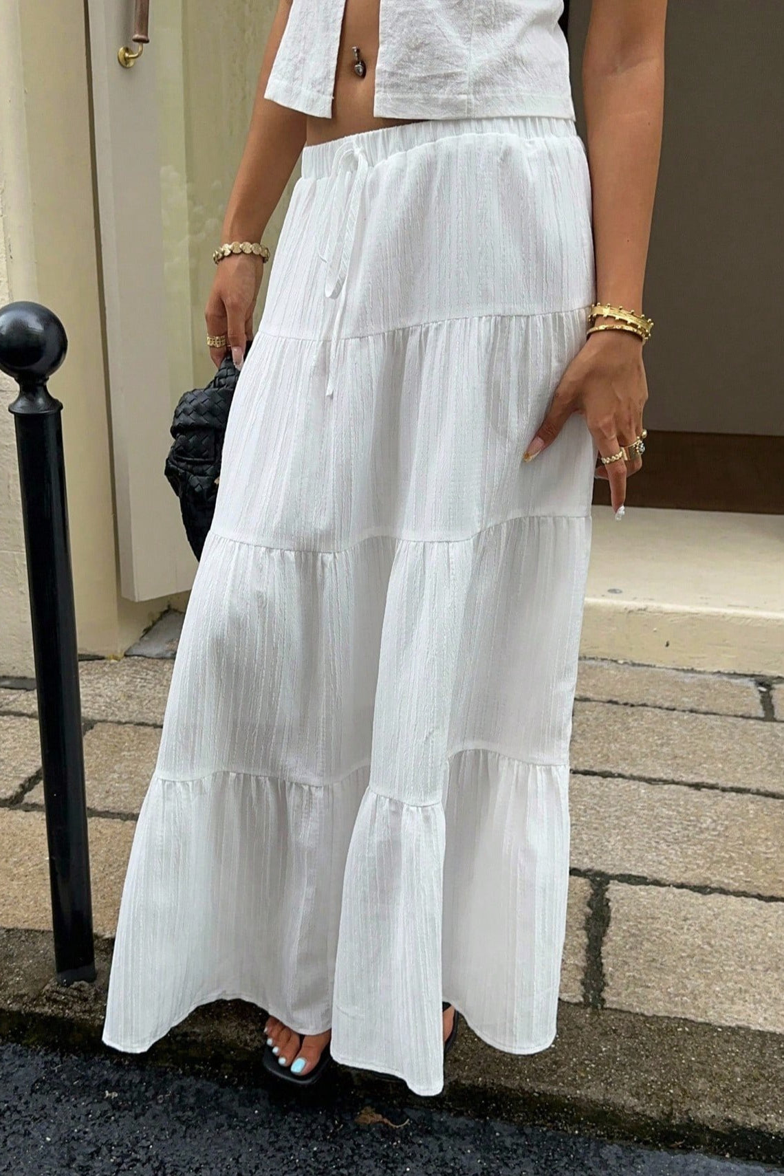 Tiered Drawstring Maxi Skirt