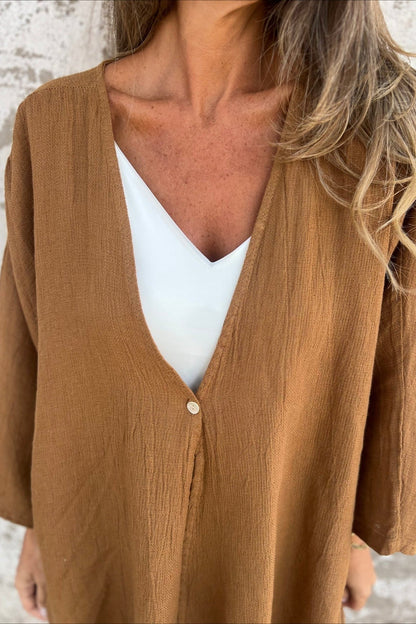 Loose Fit V Neck Long Sleeve Cardigan