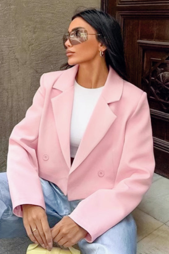 Cropped Pink Double Breasted Blazer