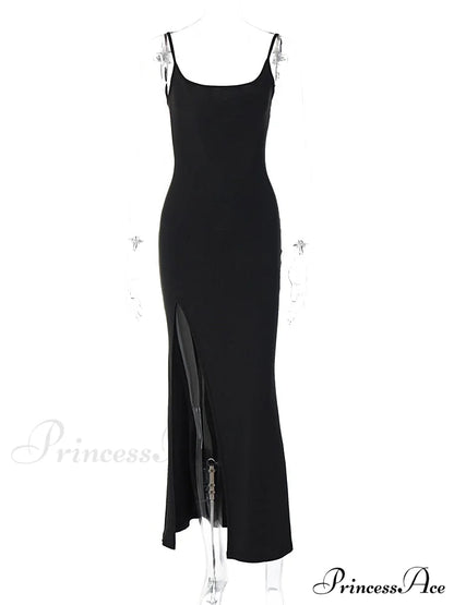 Black Lace Patchwork Charming Maxi Slit Dress